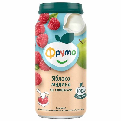Пюре ФрутоНяня яблоко-малина со сливками 6+ 250гр ст/б