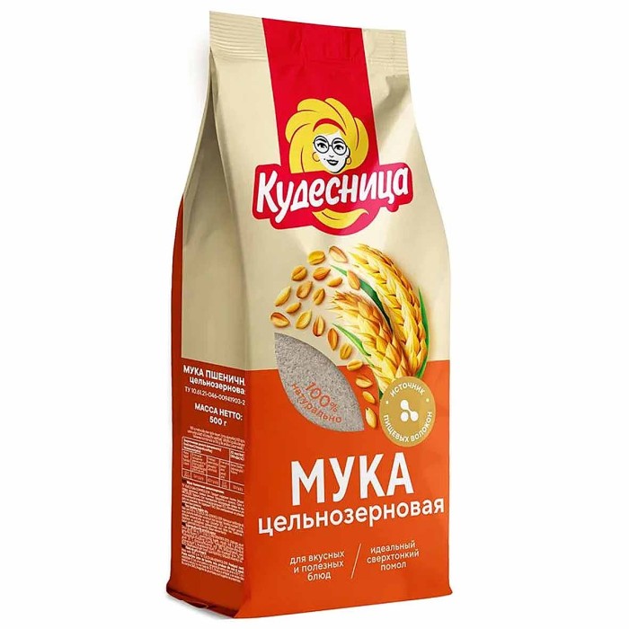 Мука Кудесница цельнозерновая 500гр м/у