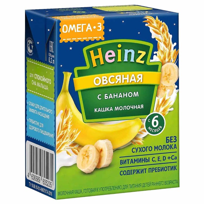 Каша Heinz овсяная банан с 6мес 200мл т/п