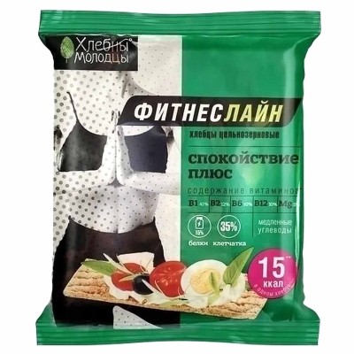 Хлебцы Молодцы Фитнес Лайн Спокойствие плюс цельнозерновые 100гр м/у