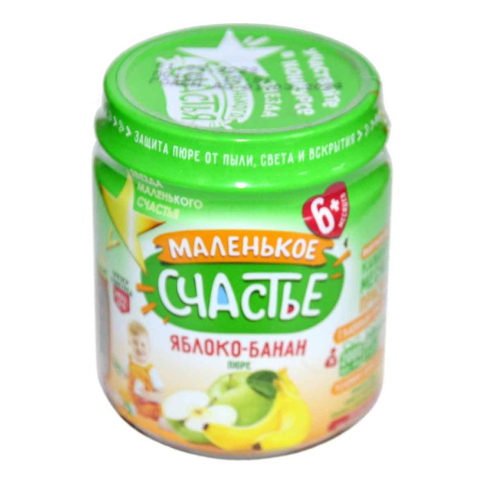 Пюре Маленькое счастье яблоко,банана с 6мес 90гр ст/б