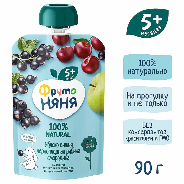 Десерт ФрутоНяня яблоко,вишня,рябина с 7мес 90гр пауч