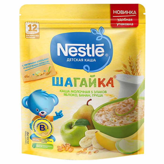 Каша Nestle 5 злаков молочная яблоко-банан-груша с 12мес 200гр д/п