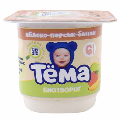 Биотворог Тема Яблоко-персик-банан 4% 95гр пэт