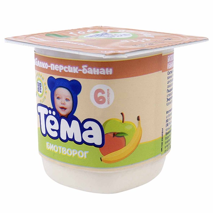Биотворог Тема Яблоко-персик-банан 4% 95гр пэт