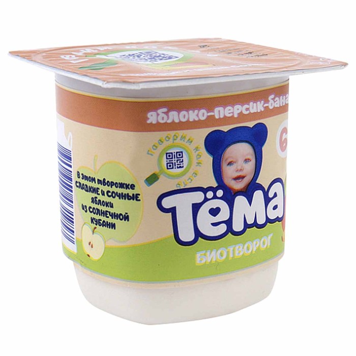 Биотворог Тема Яблоко-персик-банан 4% 95гр пэт