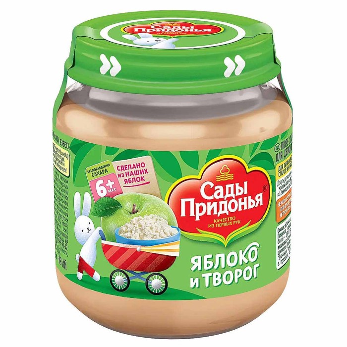 Пюре Сады Придонья яблочное с творогом с 6мес 120гр ст/б