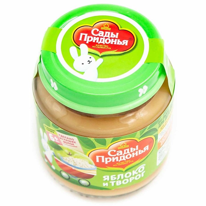 Пюре Сады Придонья яблочное с творогом с 6мес 120гр ст/б