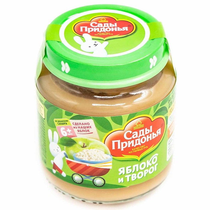 Пюре Сады Придонья яблочное с творогом с 6мес 120гр ст/б