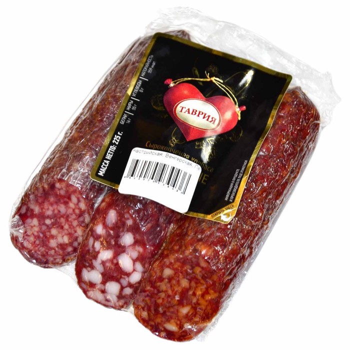 Колбаски рейтинговые Австрийская, Венгерская, Пепперонни с/к в/у 225гр