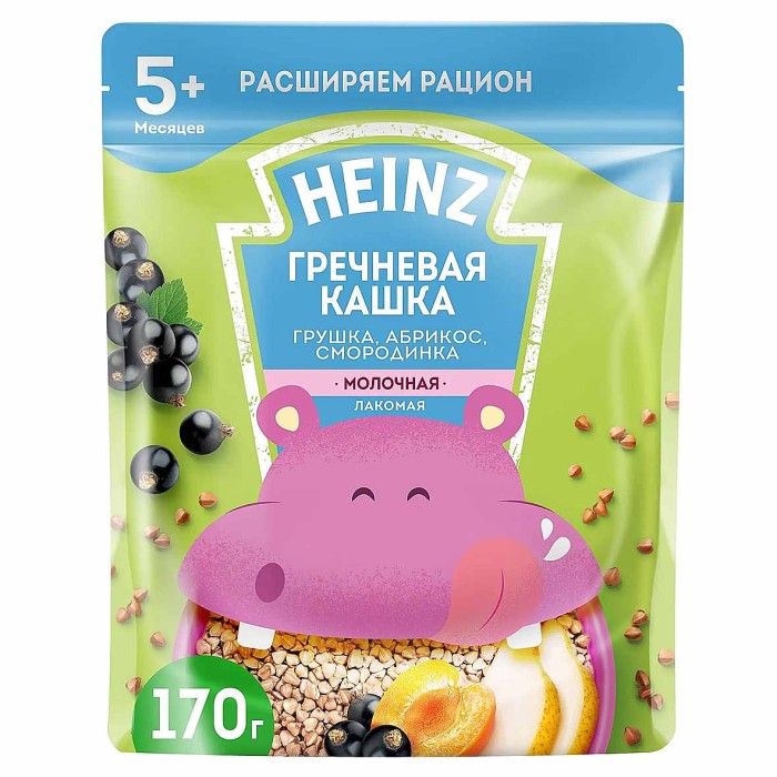 Каша Heinz Лакомая гречневая груша-абрикос-смородина с 5мес 170гр д/п
