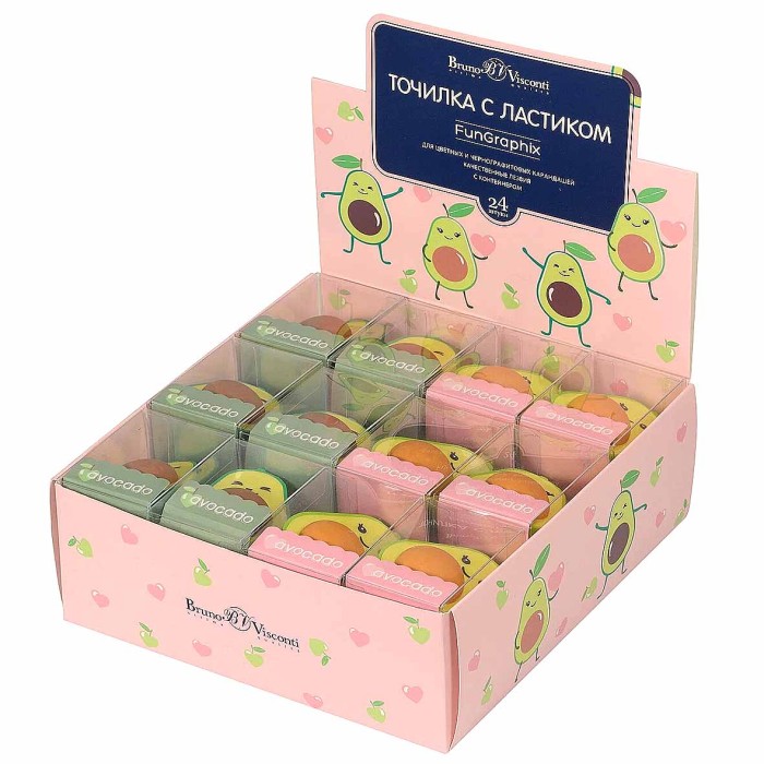 Точилка Bruto Visconti Авокадо с контейнером +ластик арт 35-0036