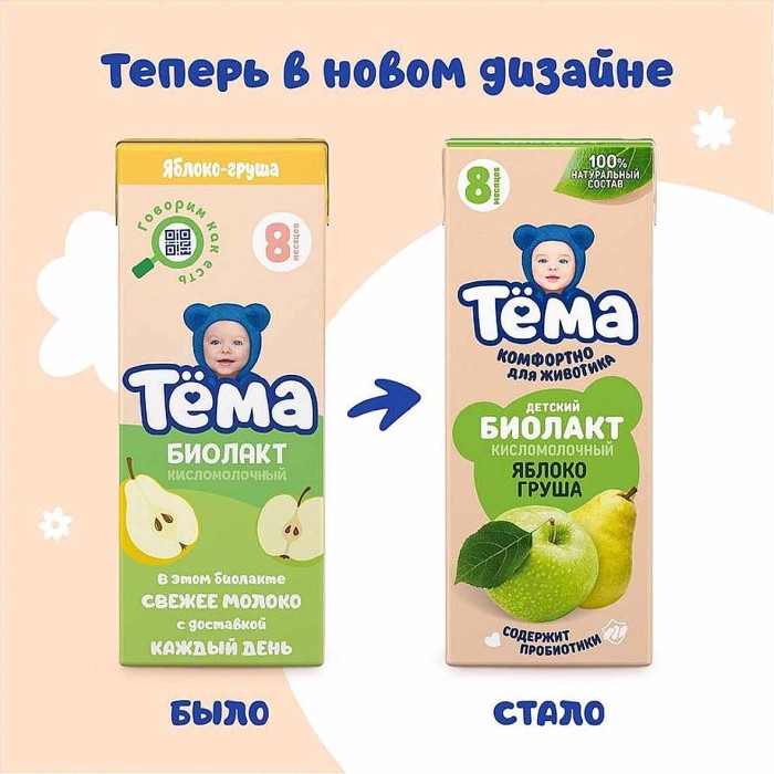 Биолакт Тема яблоко-груша 3% с 8мес 206мл т/п