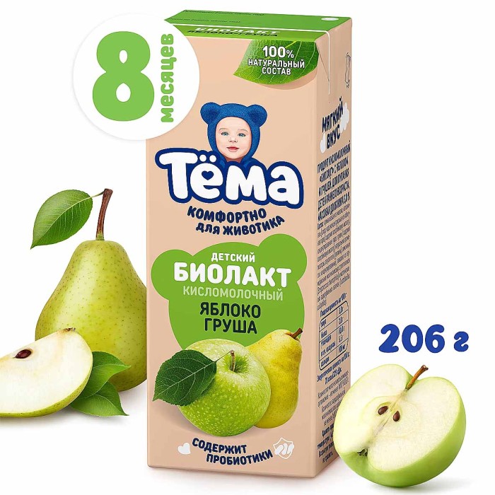 Биолакт Тема яблоко-груша 3% с 8мес 206мл т/п