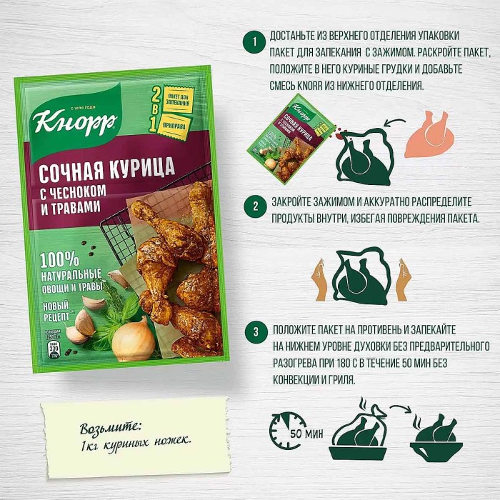 Приправа Knorr Сочная курица с чесноком и травами 27гр м/у