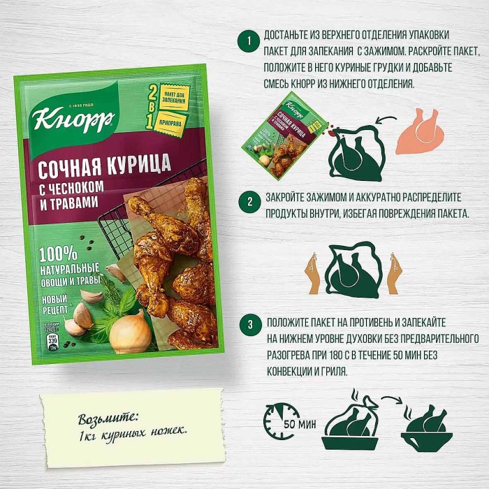 Приправа Knorr Сочная курица с чесноком и травами 27гр м/у