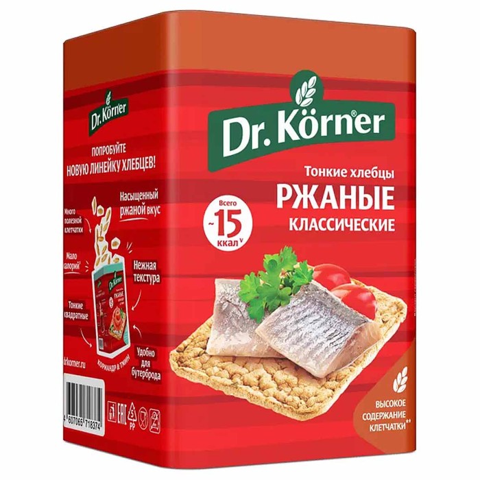 Хлебцы Dr.Korner ржаные классические тонкие 100гр м/у