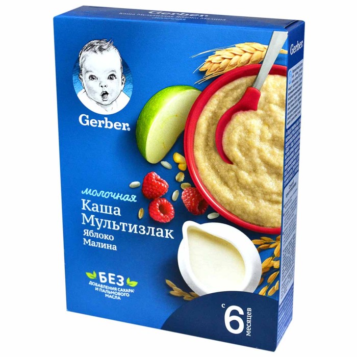 Каша Gerber мультизлаковая молочная яблоко-малина с 6мес 180гр к/у