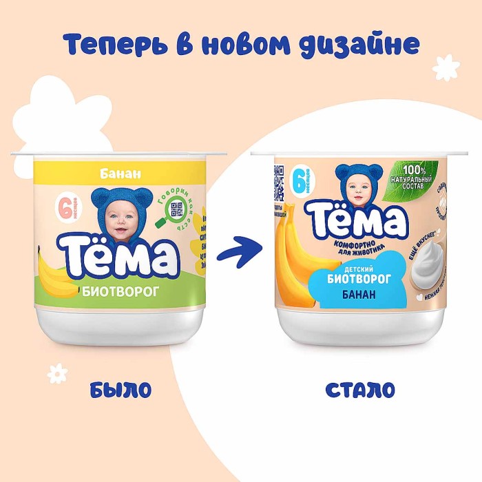 Биотворог Тема Банан 4% 95гр пэт