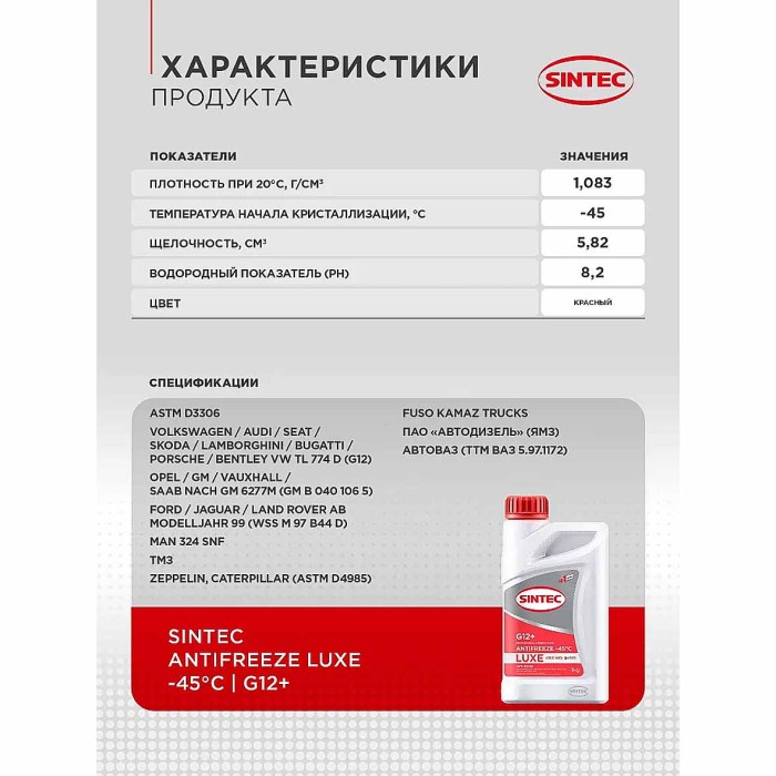 Антифриз Sintec Lux красный 1л пэт