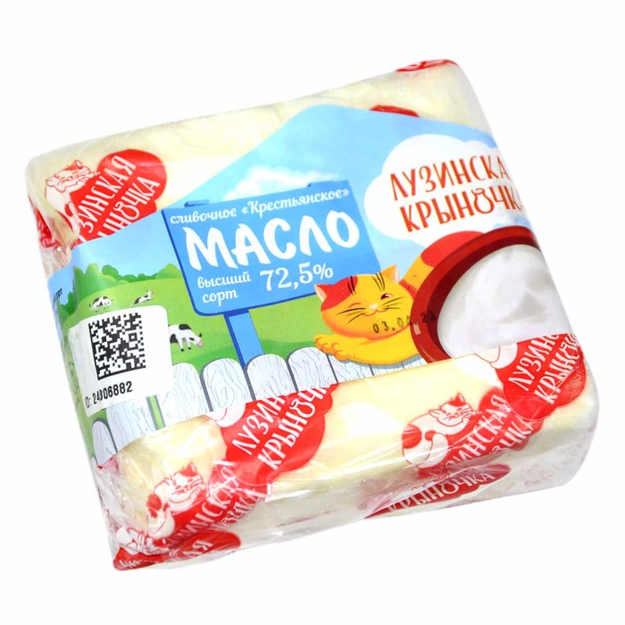 Масло сливочное Лузинская крыночка Крестьянское 72,5% 400гр м/у