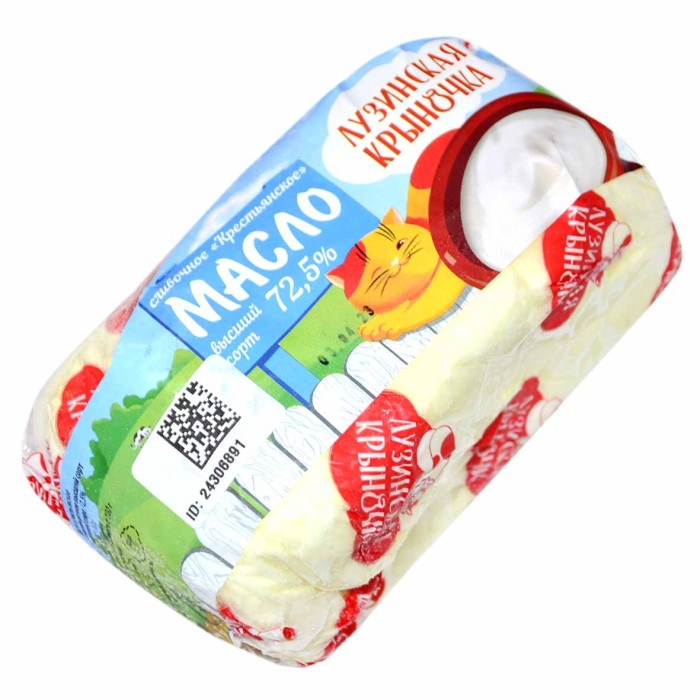Масло сливочное Лузинская крыночка Крестьянское 72,5% 400гр м/у