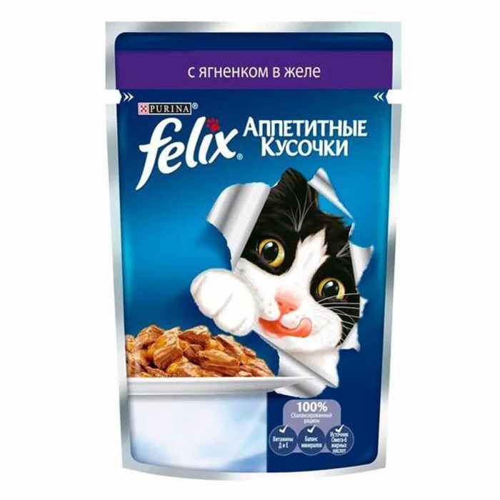 Корм для кошек Felix Аппетитные кусочки ягненок 85гр пауч