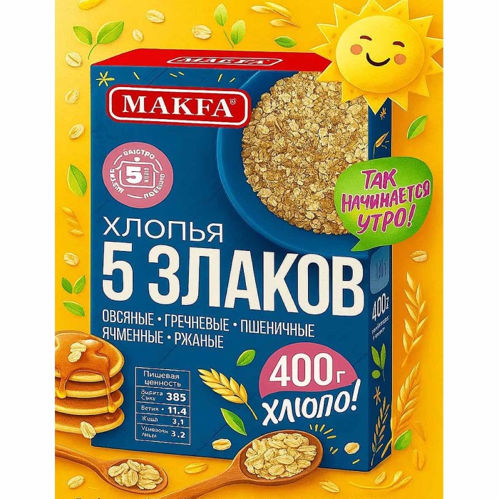 Хлопья Makfa 5 злаков 400гр м/у