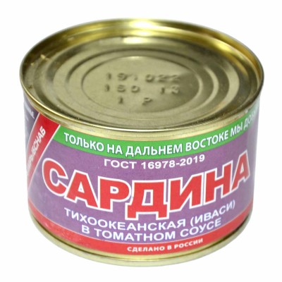 Сардина Примрыбснаб тихоокеанская натуральная в т/с 250гр ж/б