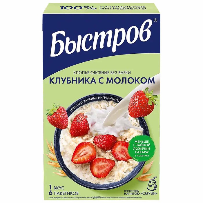 Каша овсяная Быстров Клубника-молоко 6х40гр к/у