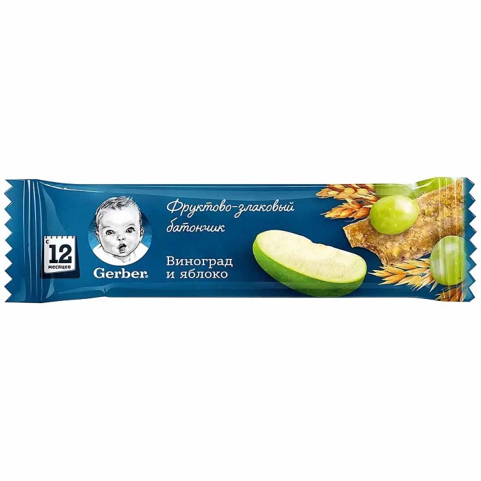 Батончик Gerber DoReMi яблоко-виноград с 12мес 25гр м/у