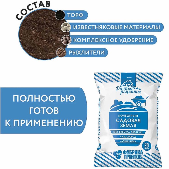 Почвогрунт Дачные Рецепты Садовая земля 20л м/у