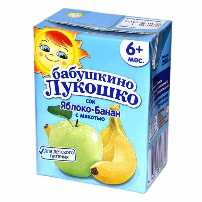 Сок Бабушкино Лукошко яблоко и банан с мякотью с 6мес 200мл т/п