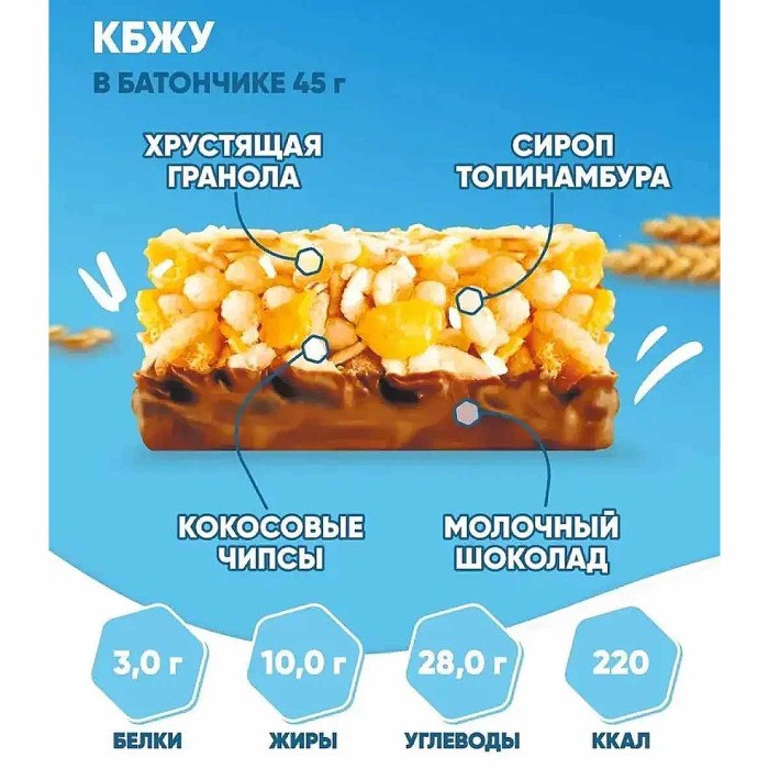 Батончик злаковый ВY Soj Kerlli с кокосом без сахара 45гр м/у