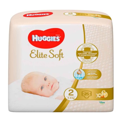 Подгузники Huggies Elite Soft 2 Conv (4-6кг) 25шт м/у