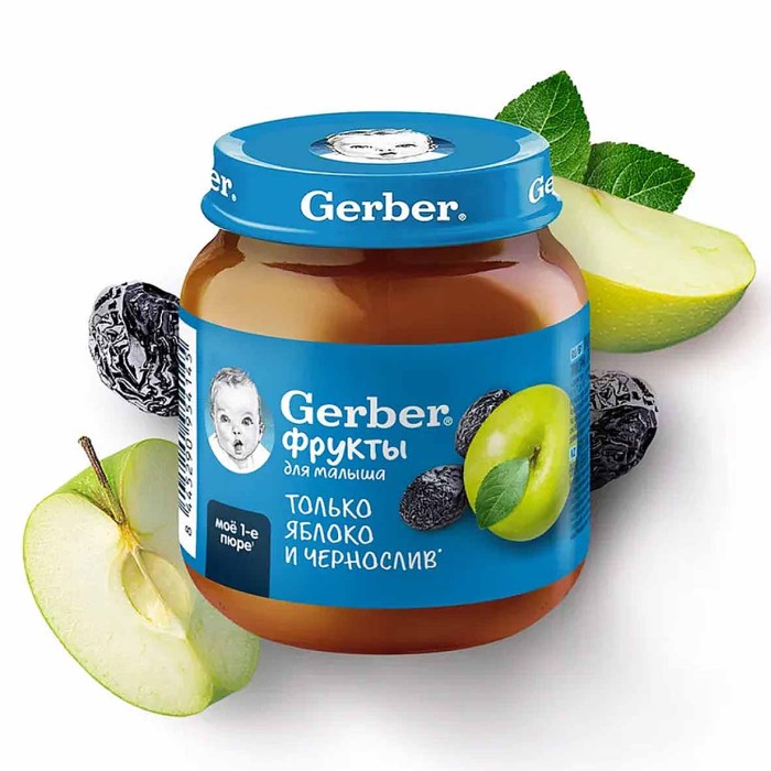 Пюре Gerber яблоко, чернослив 125гр ст/б