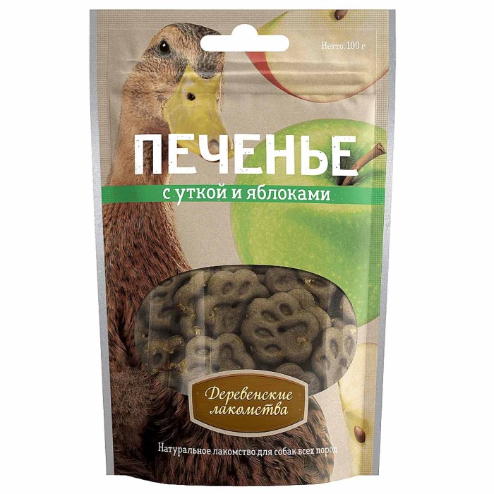 Печенье для собак Деревенские лакомства с уткой и яблоками 100гр д/п