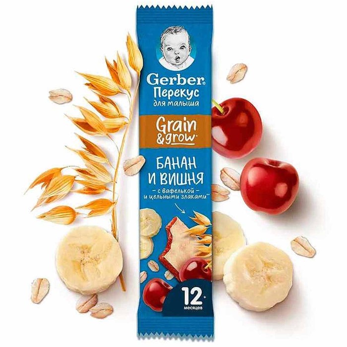 Батончик Gerber фруктовый банан-вишня с 12мес 25гр м/у
