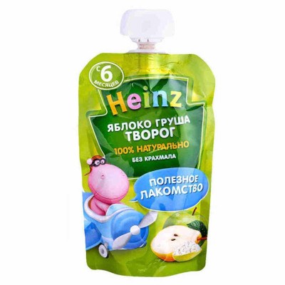 Пюре Heinz яблоко-груша-творог с 6мес 90гр пауч