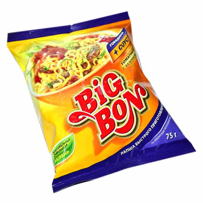 Лапша BigBon говядина+соус томатный с базиликом халал 75гр м/у