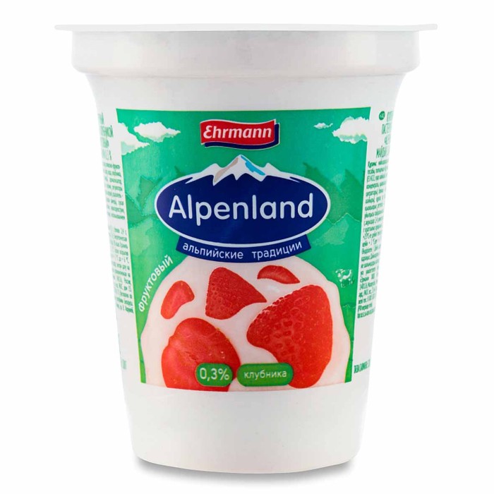 Йогурт Alpenland Клубника 0,3% 320гр пэт