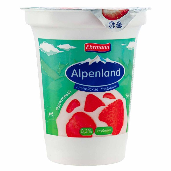 Йогурт Alpenland Клубника 0,3% 320гр пэт