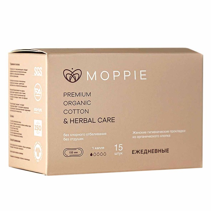 Прокладки ежедневные Moppie Herbal Care с профилактирующей полоской 15шт к/у