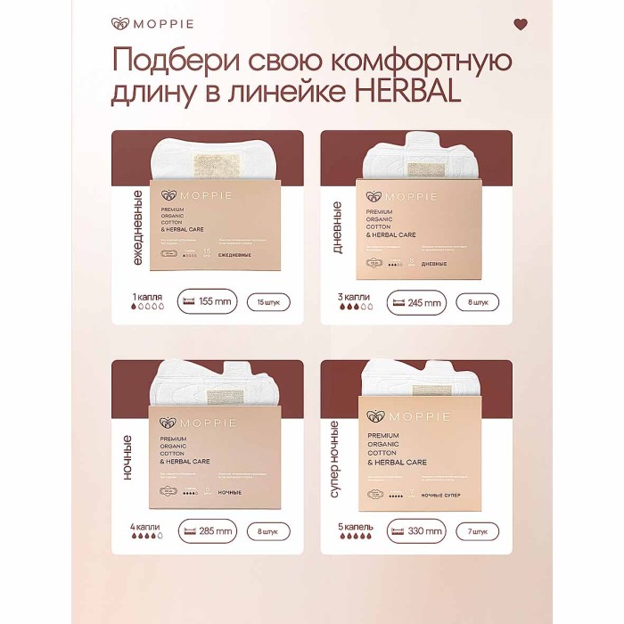 Прокладки ежедневные Moppie Herbal Care с профилактирующей полоской 15шт к/у
