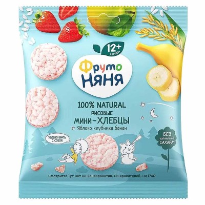 Хлебцы-мини ФрутоНяня рисовые яблоко-клубника-банан 30гр м/у
