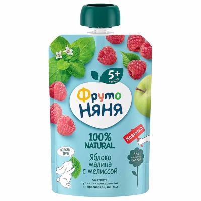 Пюре ФрутоНяня яблоко-малина-мелисса 90гр пауч