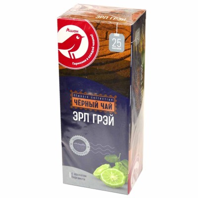 Чай черный Ашан Эрл грей с ароматом бергамота 25*2гр к/у