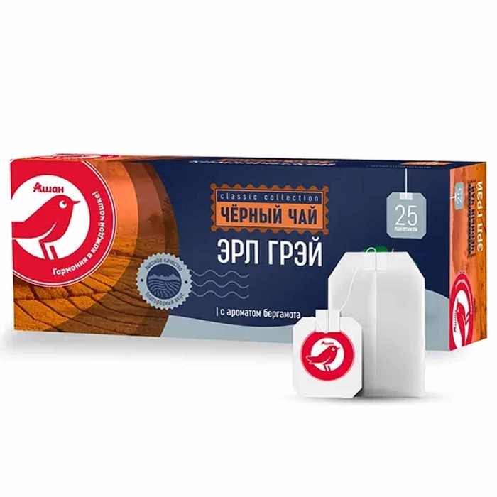 Чай черный Ашан Эрл грей с ароматом бергамота 25*2гр к/у