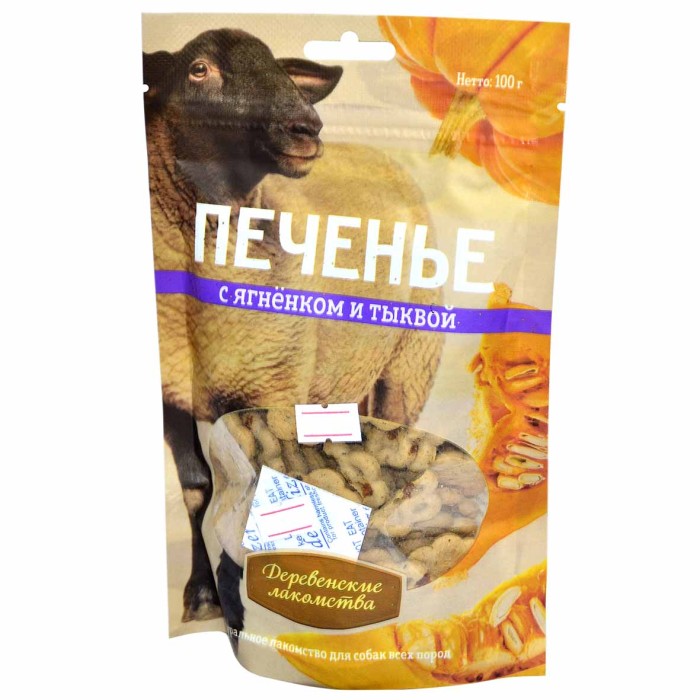 Печенье для собак Деревенские лакомства  с ягненком и тыквой 100гр д/п