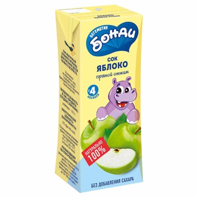 Сок Бонди яблоко прямого отжима 0.2л т/п